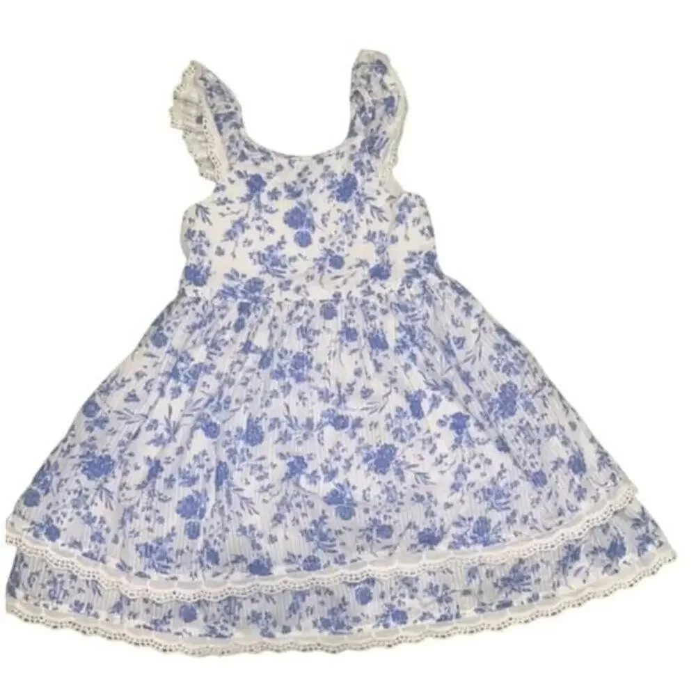 Pippa & Julie Floral Spring Easter Dress Blue White 4T